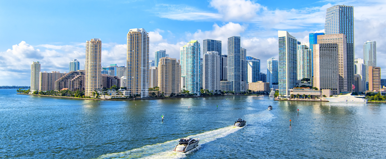 Miami Skyline with Boats in Water